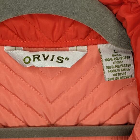 Orvis Women's L Coral Orange Quilted Vest Full Zip Pockets Outdoor Hiking - Picture 6 of 8